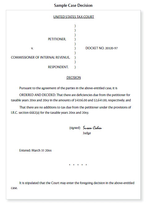 Sample of case decision after tax court case