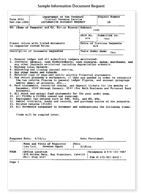 Template of Informaton Request Document for field audit