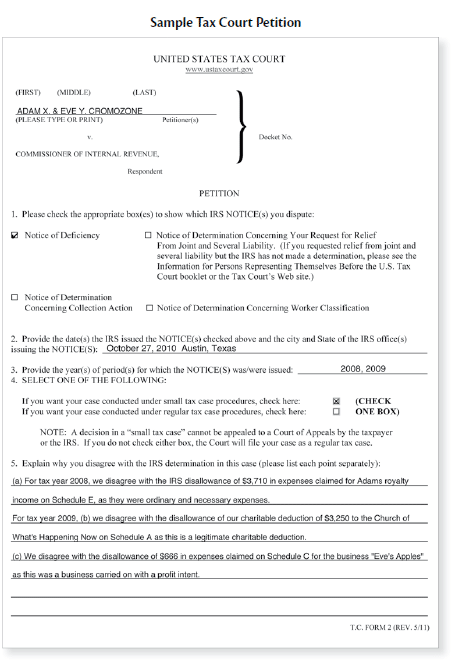First page of Tax Court Petition Template
