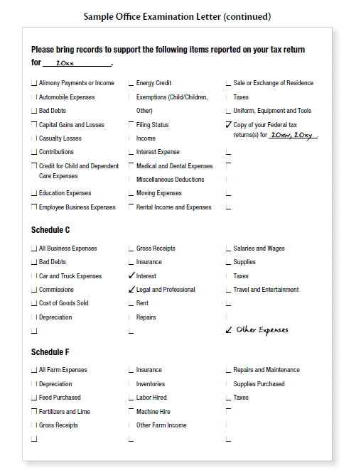 Page 2 Template of Office Examination Letter for handling office audits