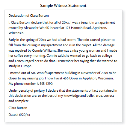Sample of witness statement to follow when preparing your IRS Appeal