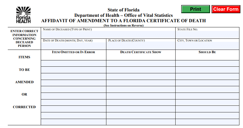 Amending or Changing Non-Medical Information on a Florida Death Certificate