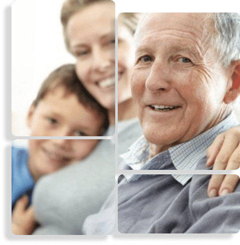 Grandparents and grandson posing for a family portrait.