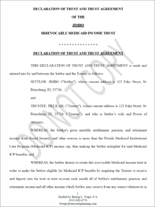 Page one of Qualified Income Trust template