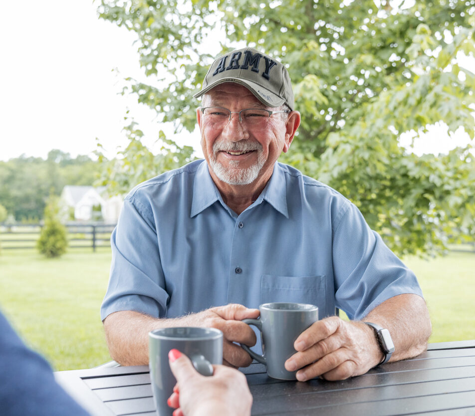 Retired Army veteran enjoys morning coffee with his wife before running errands